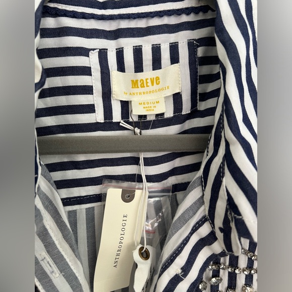 NWT Anthropologie Striped Sequined Button Up Shirt (Medium) - Picture 4 of 8